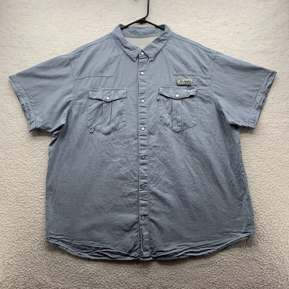 Columbia PFG Pearl Snap Shirt Mens XXL 2XL Blue Fishing Outdoors VentedFM1019 - Picture 1 of 12